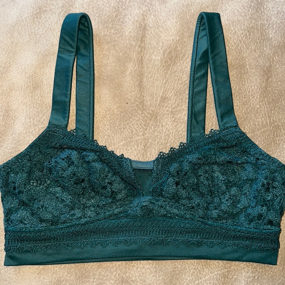Free People Intimately Forest Green Lace Bra Bralette Size XS